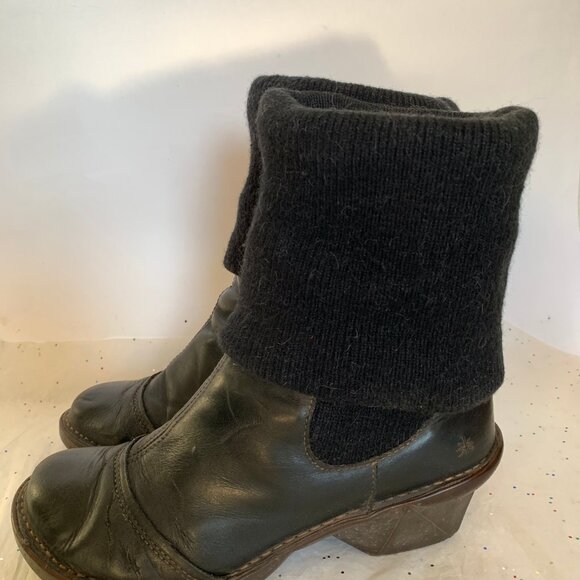The Art Company Black Leather y2k Chunky Wool Sock Boot Molded Heel 40 Bohemian - Picture 11 of 16